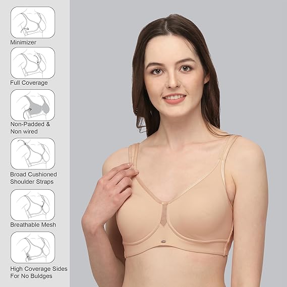 SOIE Women’s Full Coverage Minimiser Bra – Non-Padded, Non-Wired Comfort